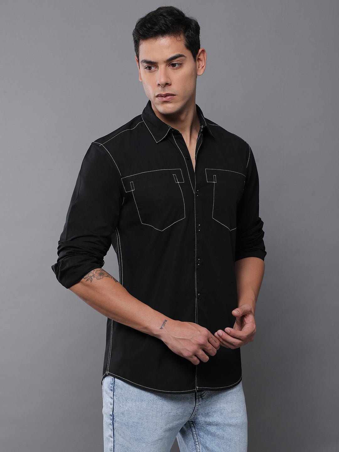 Men Plain Full Sleeve Casual Shirt With Pocket