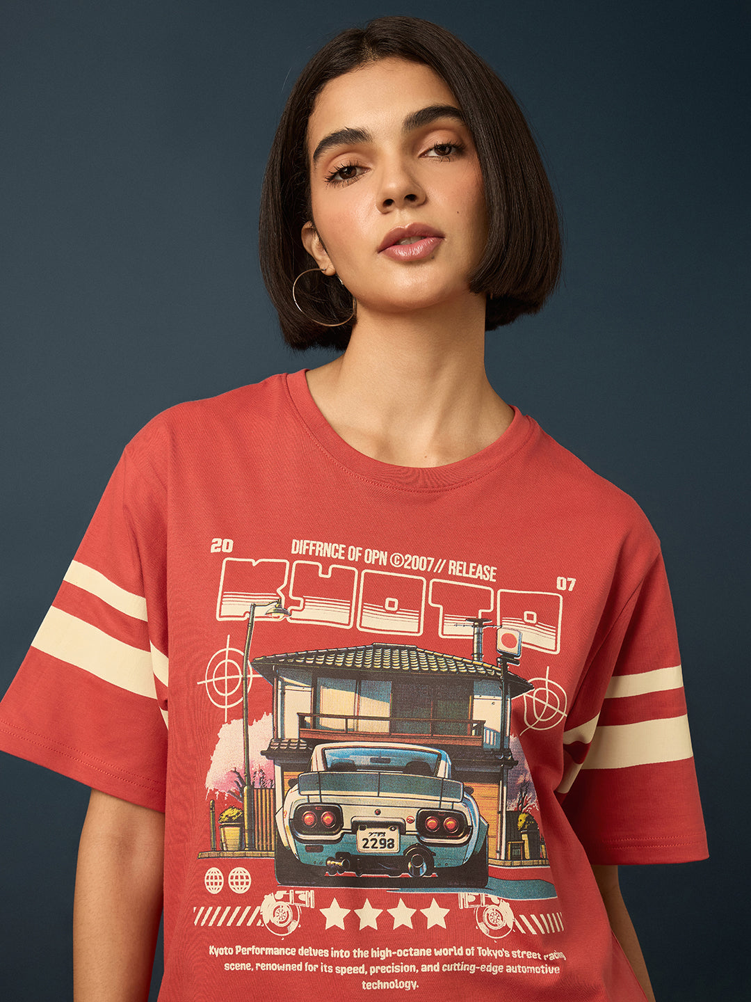 Womens Short Sleeve Printed Oversized Fit Tshirt 