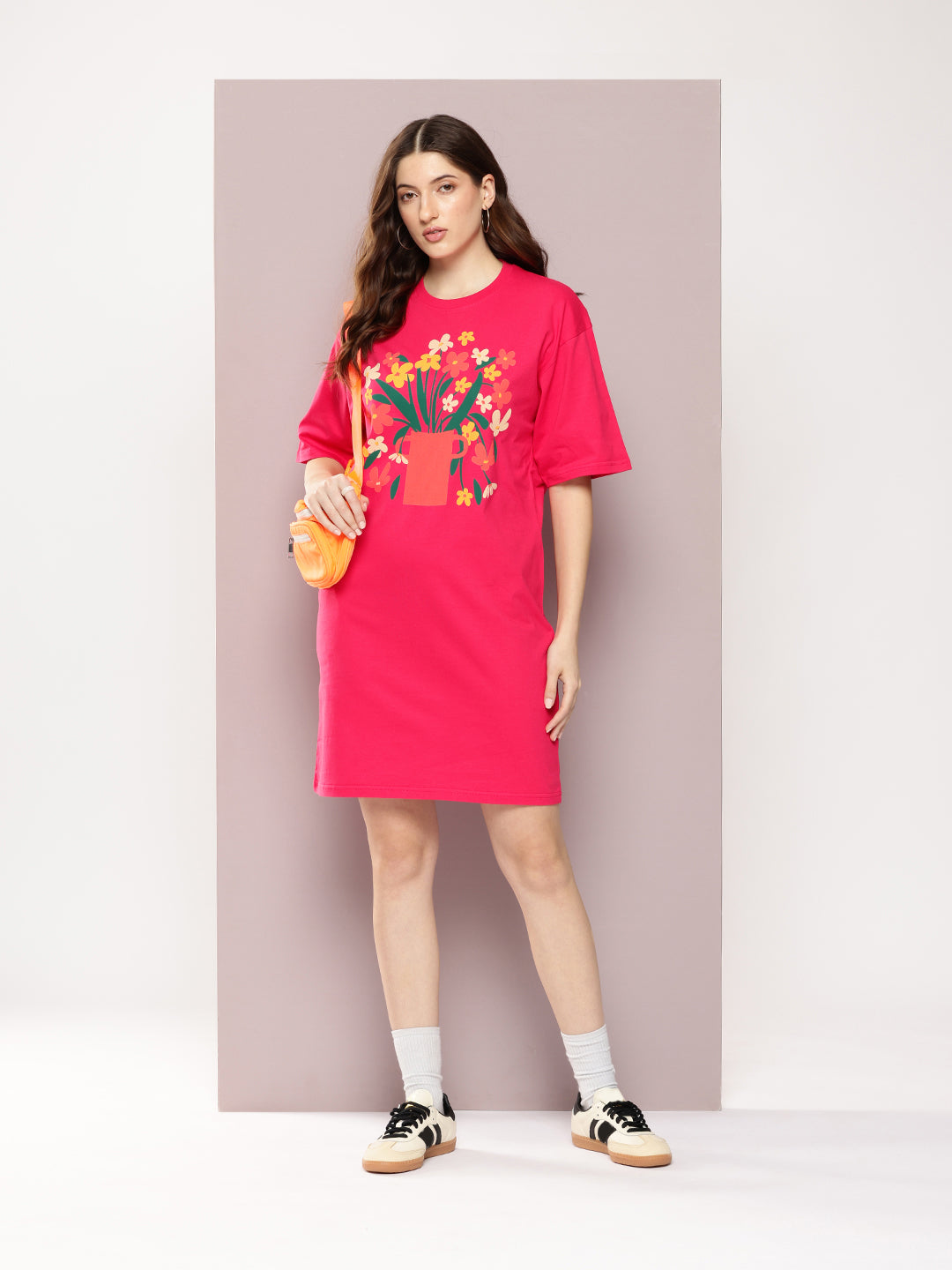 Womens Oversized Short Sleeves Printed Tshirt Dress