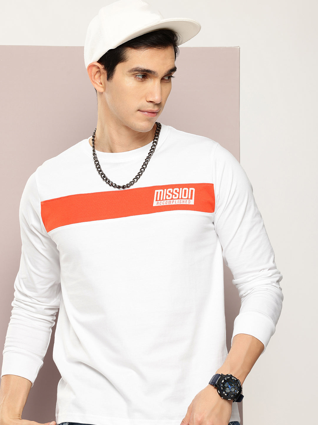 Mens Full Sleeve Round Neck Colourblocked Regular Fit Tshirts