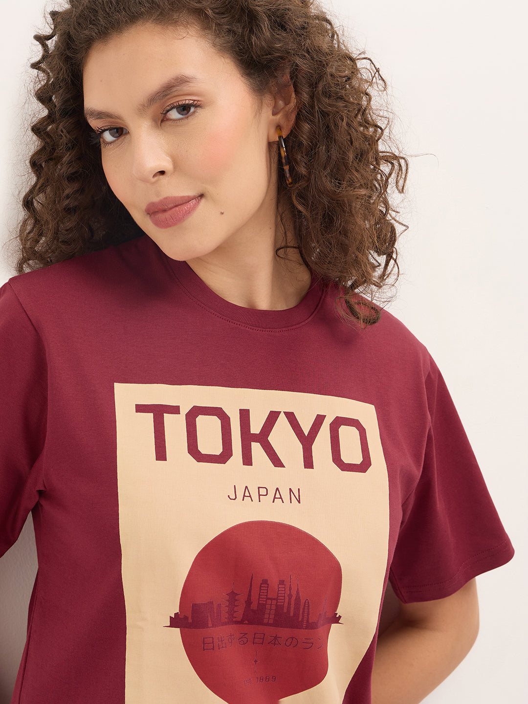 Womens Half Sleeve Round Neck Printed Oversized Fit Tshirts