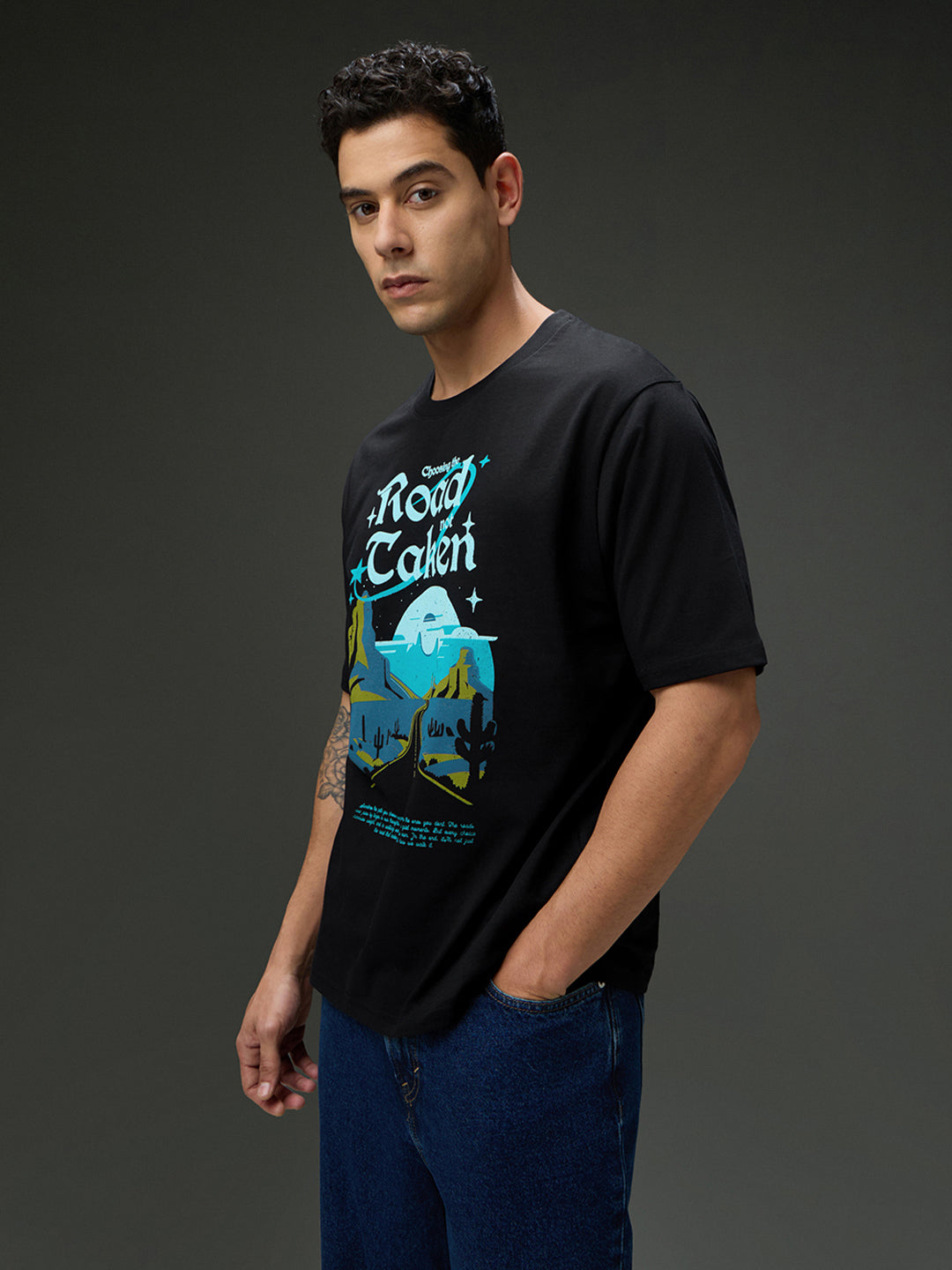 Mens Round Neck Half Sleeve Printed Oversized Fit Tshirt