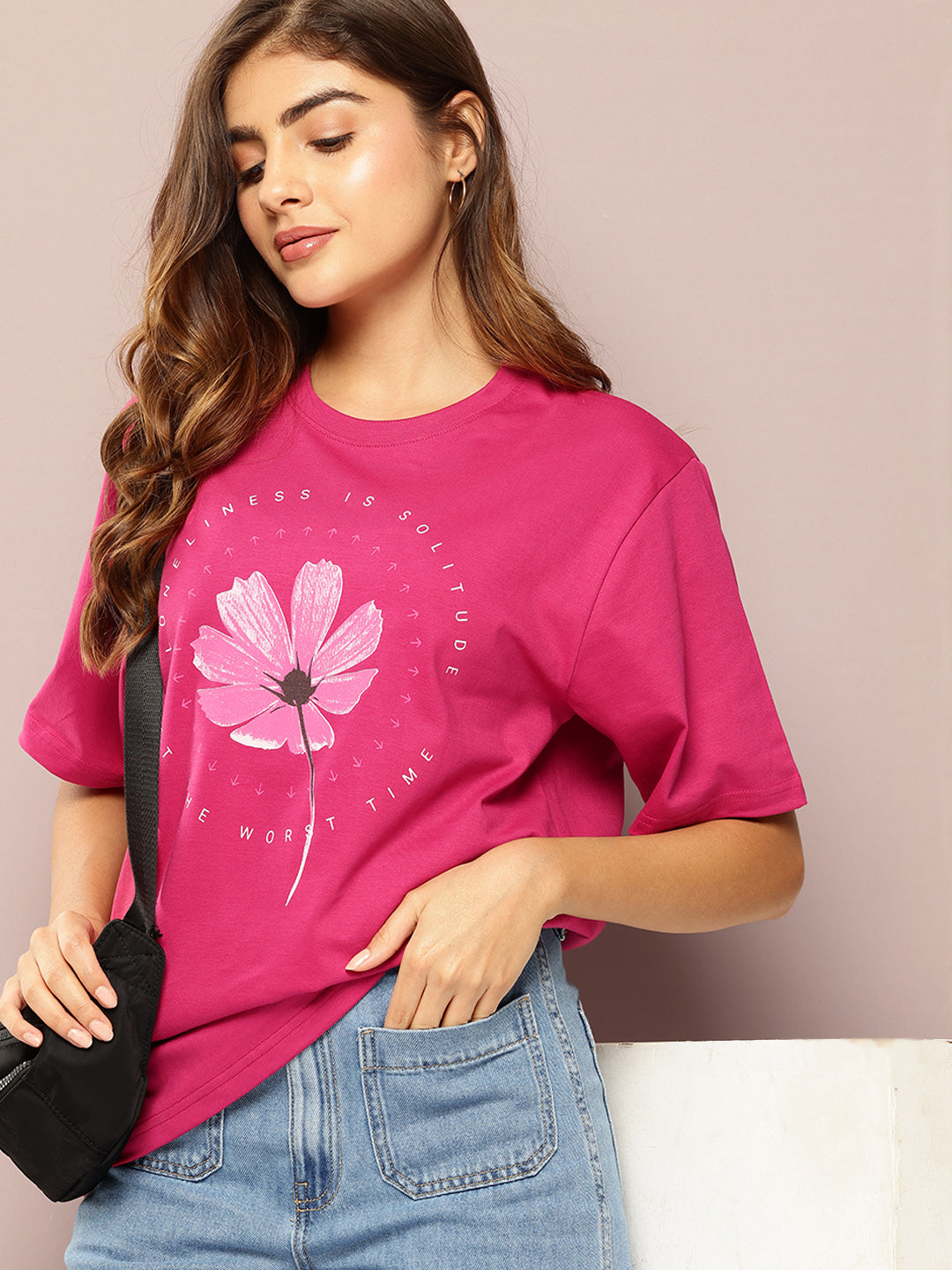Womens Short Sleeve Printed Oversized Fit Tshirt