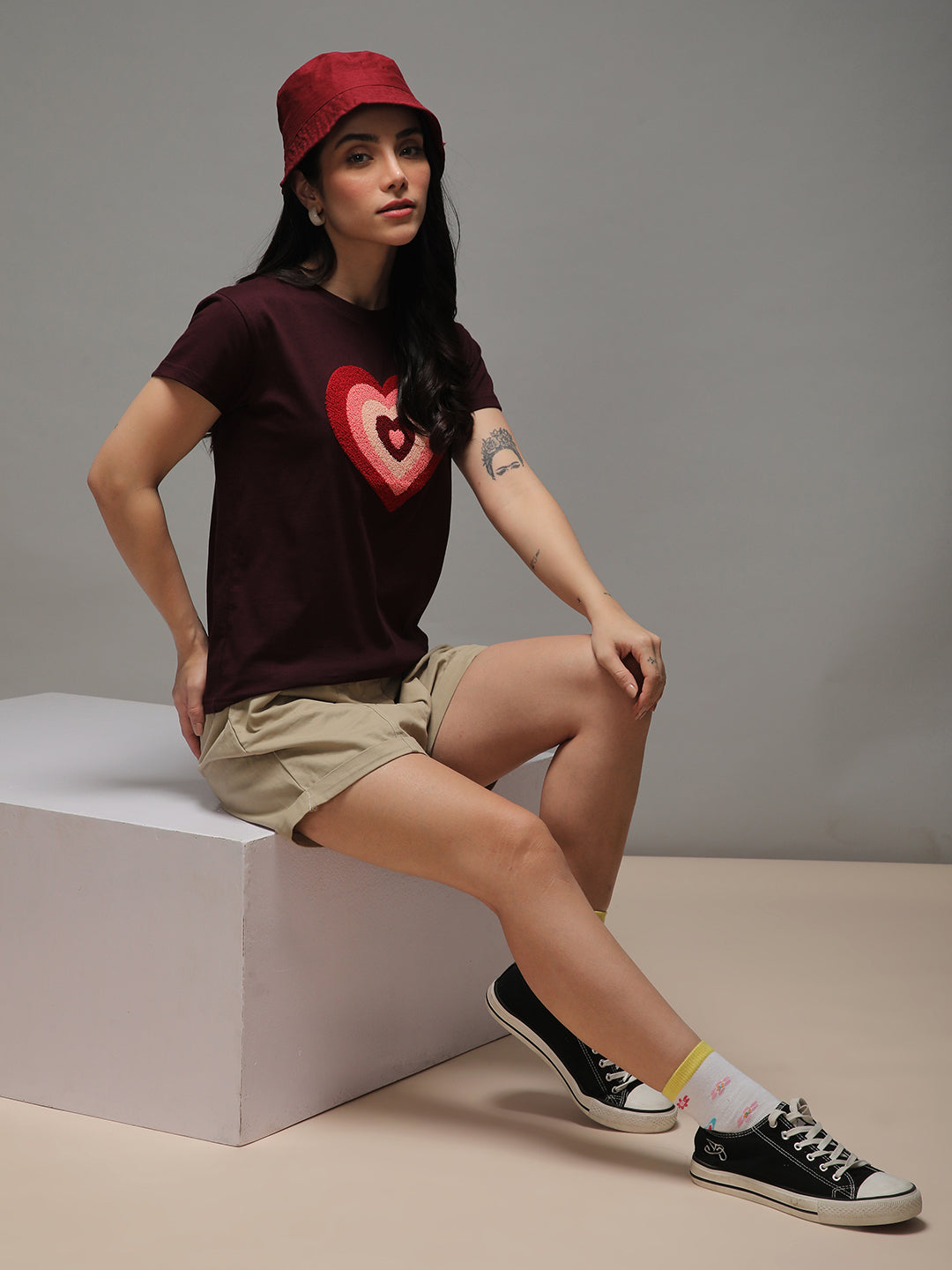 Womens Half Sleeve Round Neck Embroidery Regular Fit Tshirts