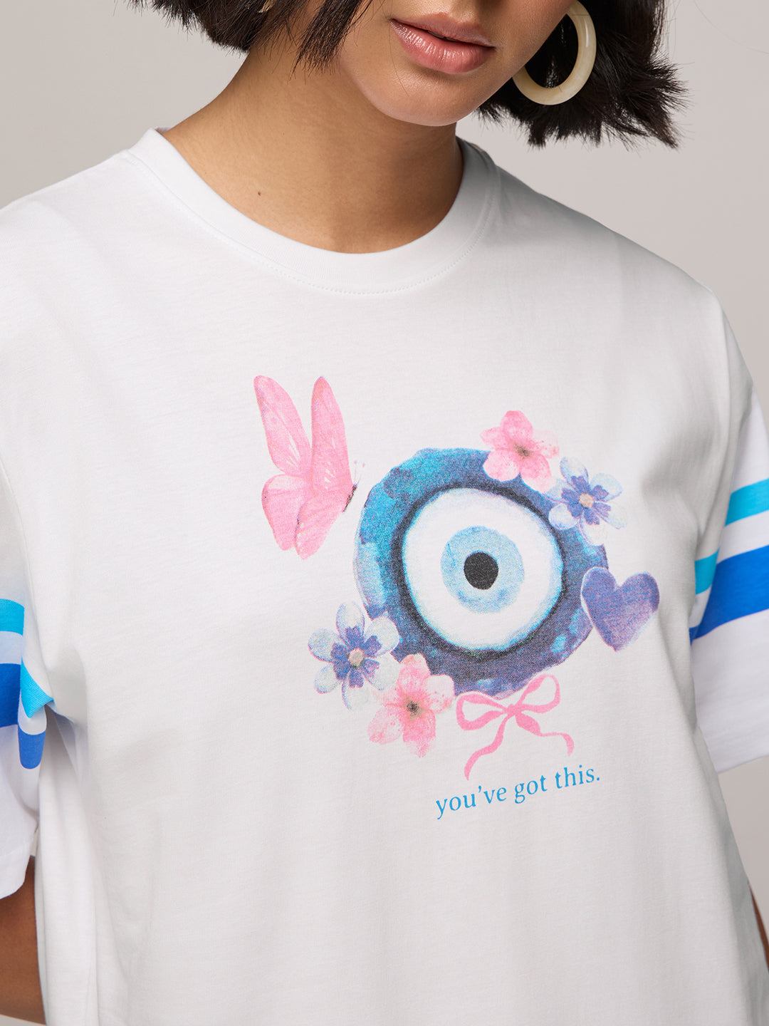 Womens Printed Oversized Fit Cotton T-Shirt