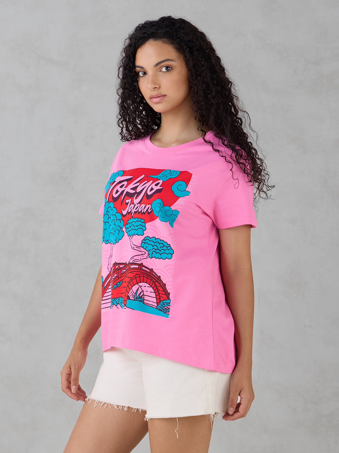 Womens Half Sleeve Printed Boxy Regular Fit Tshirt