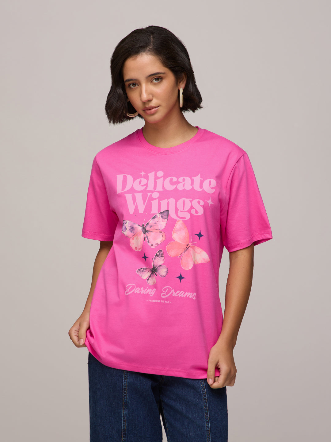 Womens Printed Oversized Fit Cotton T-Shirt
