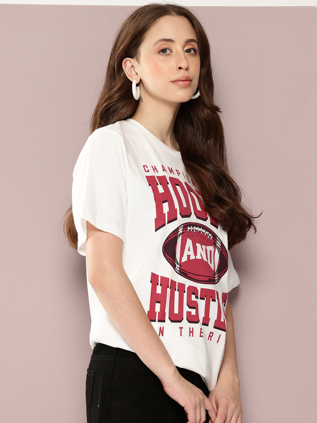 Womens Half Sleeve Round Neck Printed Oversized Fit Tshirts