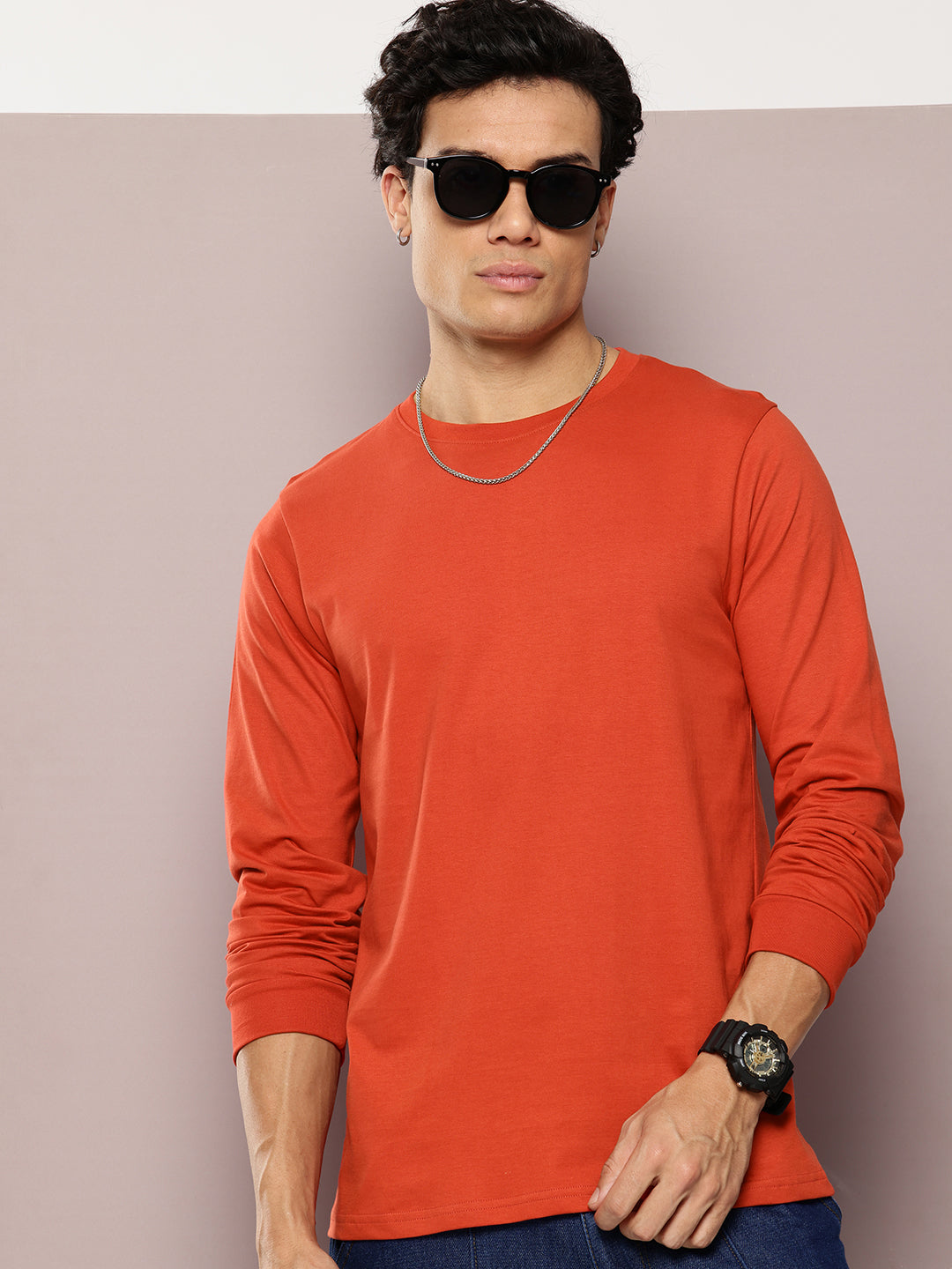 Mens Full Sleeve Round Neck Solid Regular Fit Tshirts