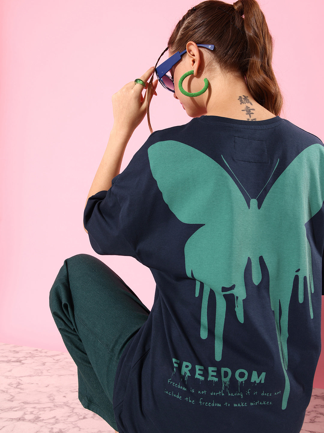 Womens Half Sleeve Drop Shoulder Printed Oversized Fit T-Shirts