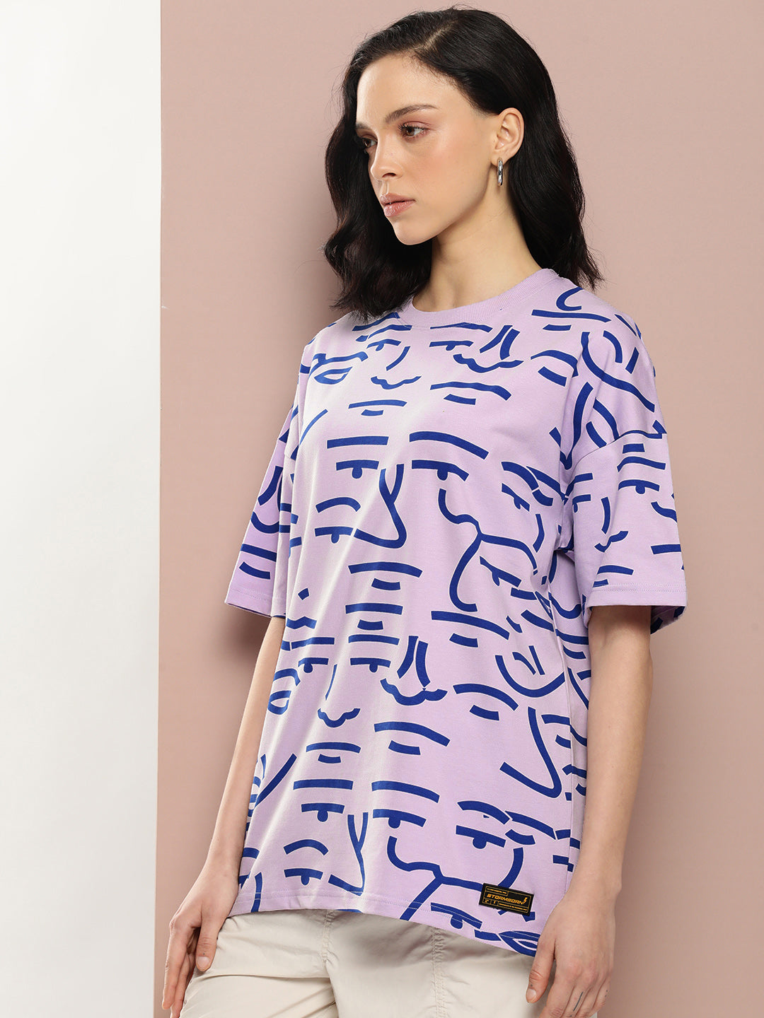 Womens Half Sleeve Drop Shoulder Printed Oversized Fit T-Shirts