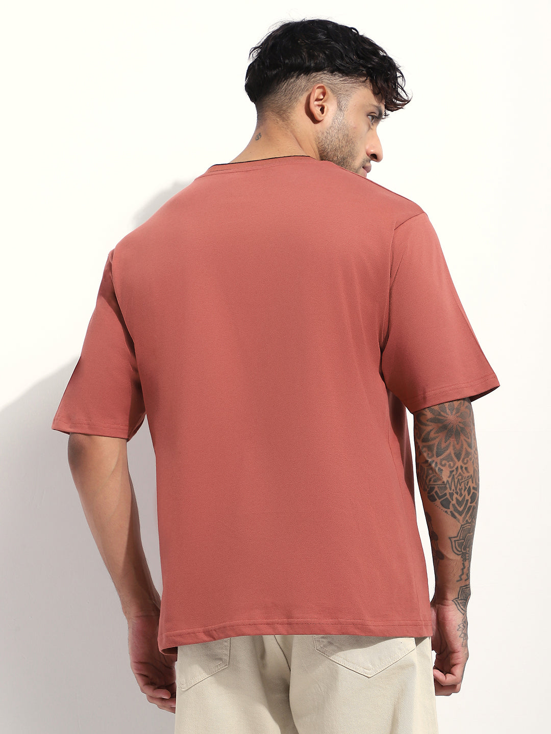 Mens Half Sleeve V-Neck Applique Oversized Fit Tshirts