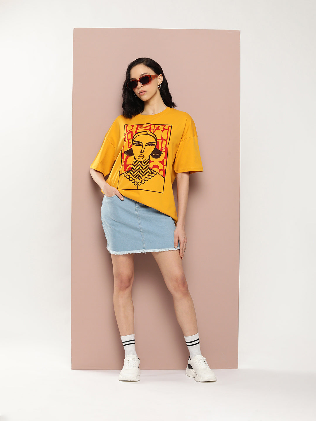 Womens Half Sleeve Drop Shoulder Printed Oversized Fit T-Shirts