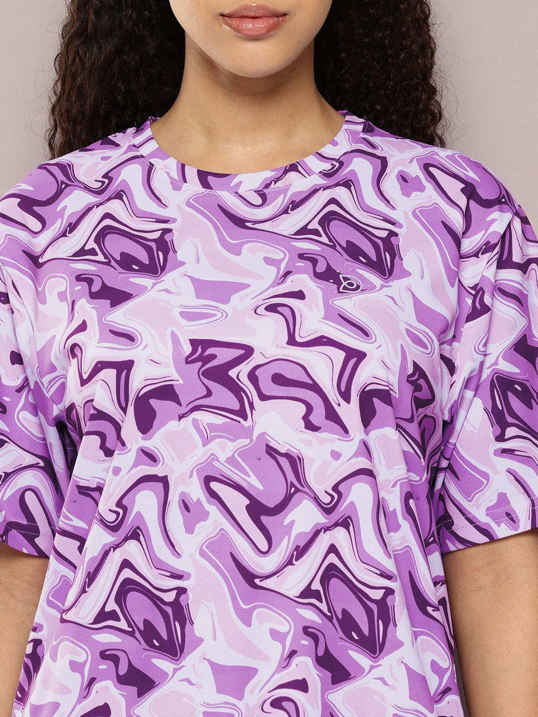Womens Half Sleeve Round Neck All-Over Printed Oversized Fit Tshirts