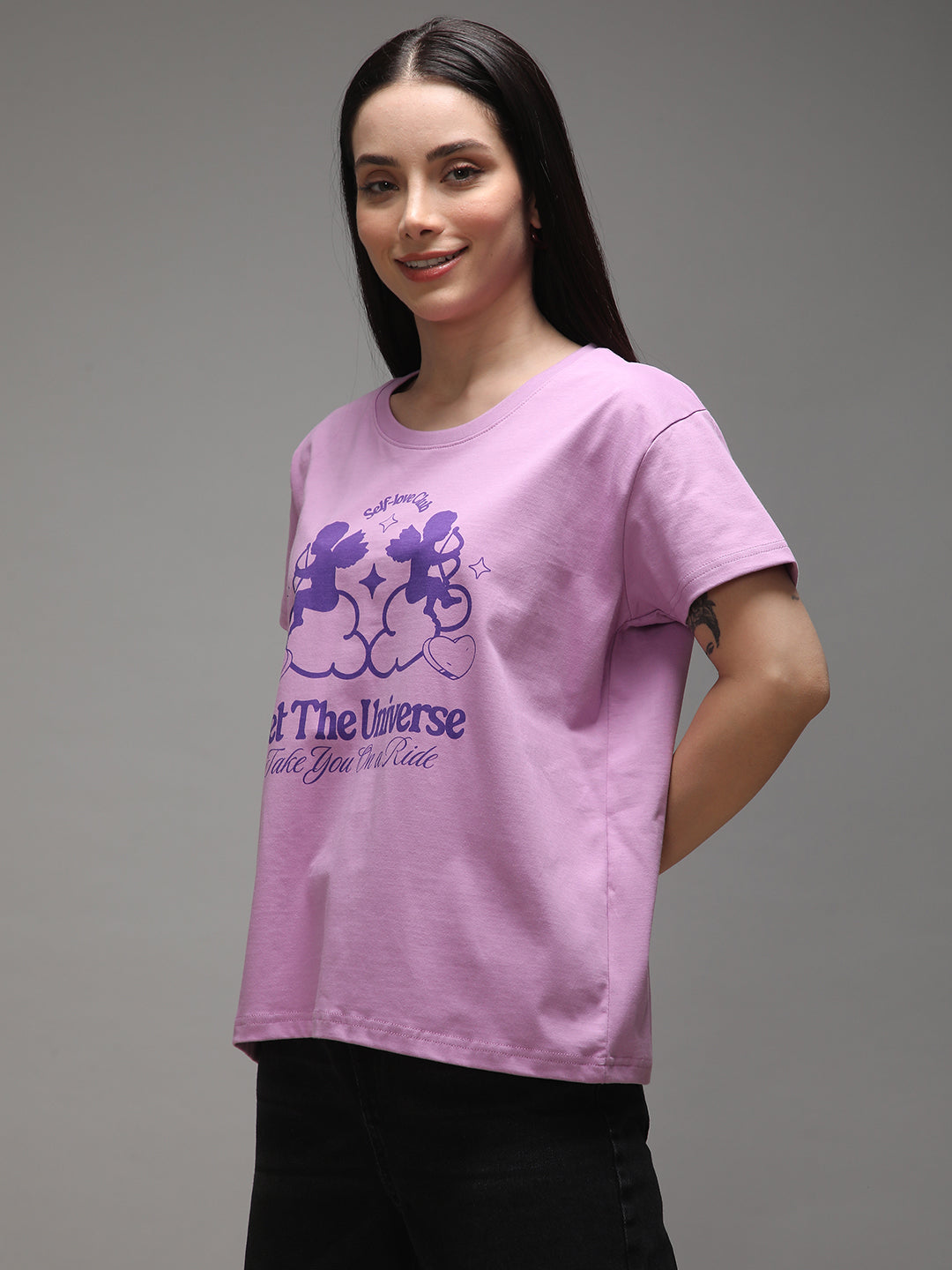 Womens Half Sleeve Round Neck Printed Boxy Fit Tshirts