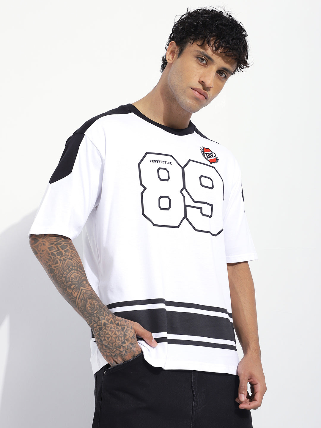 Mens Half Sleeve Round Neck Striped Oversized Fit Tshirts