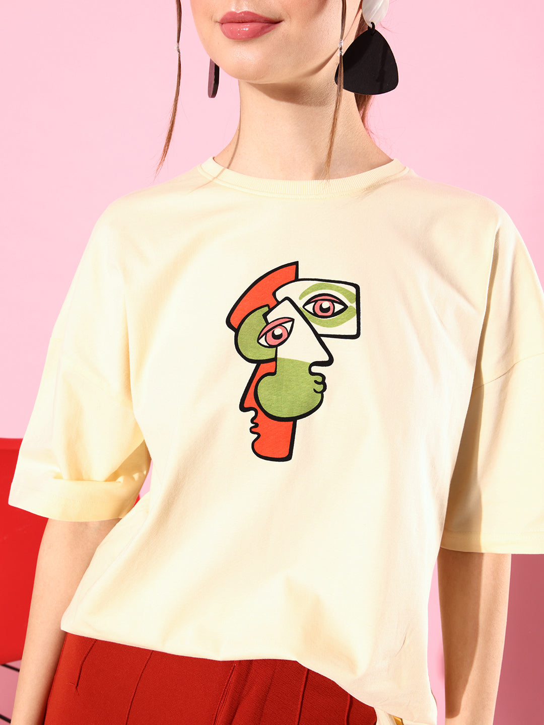 Womens Half Sleeve Drop Shoulder Printed Oversized Fit T-Shirts