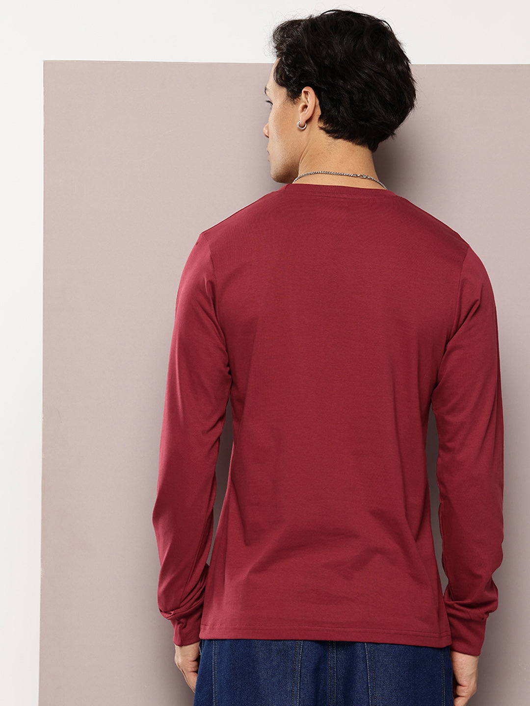 Mens Full Sleeve Round Neck Solid Regular Fit Tshirts