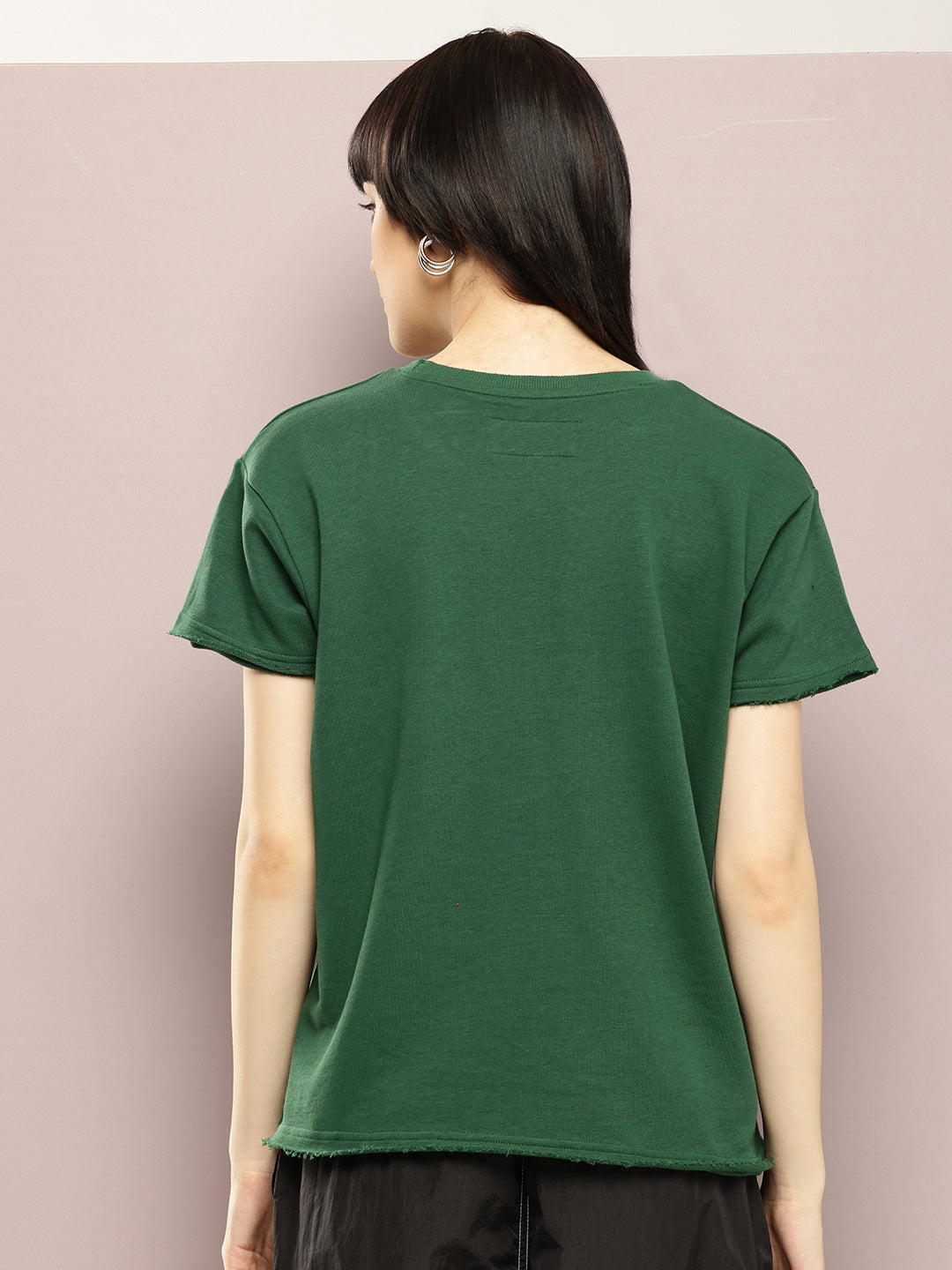 Womens Half Sleeve Round Neck Solid Boxy Fit Tshirts