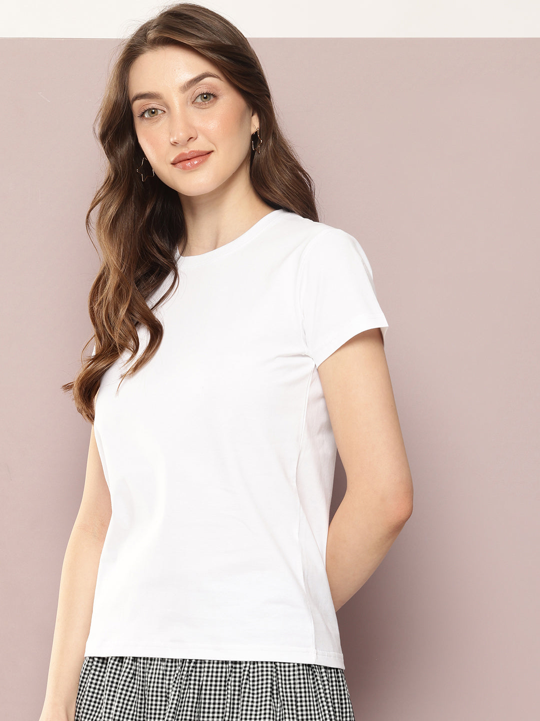 Womens Half Sleeve Round Neck Solid Regular Fit Tshirts