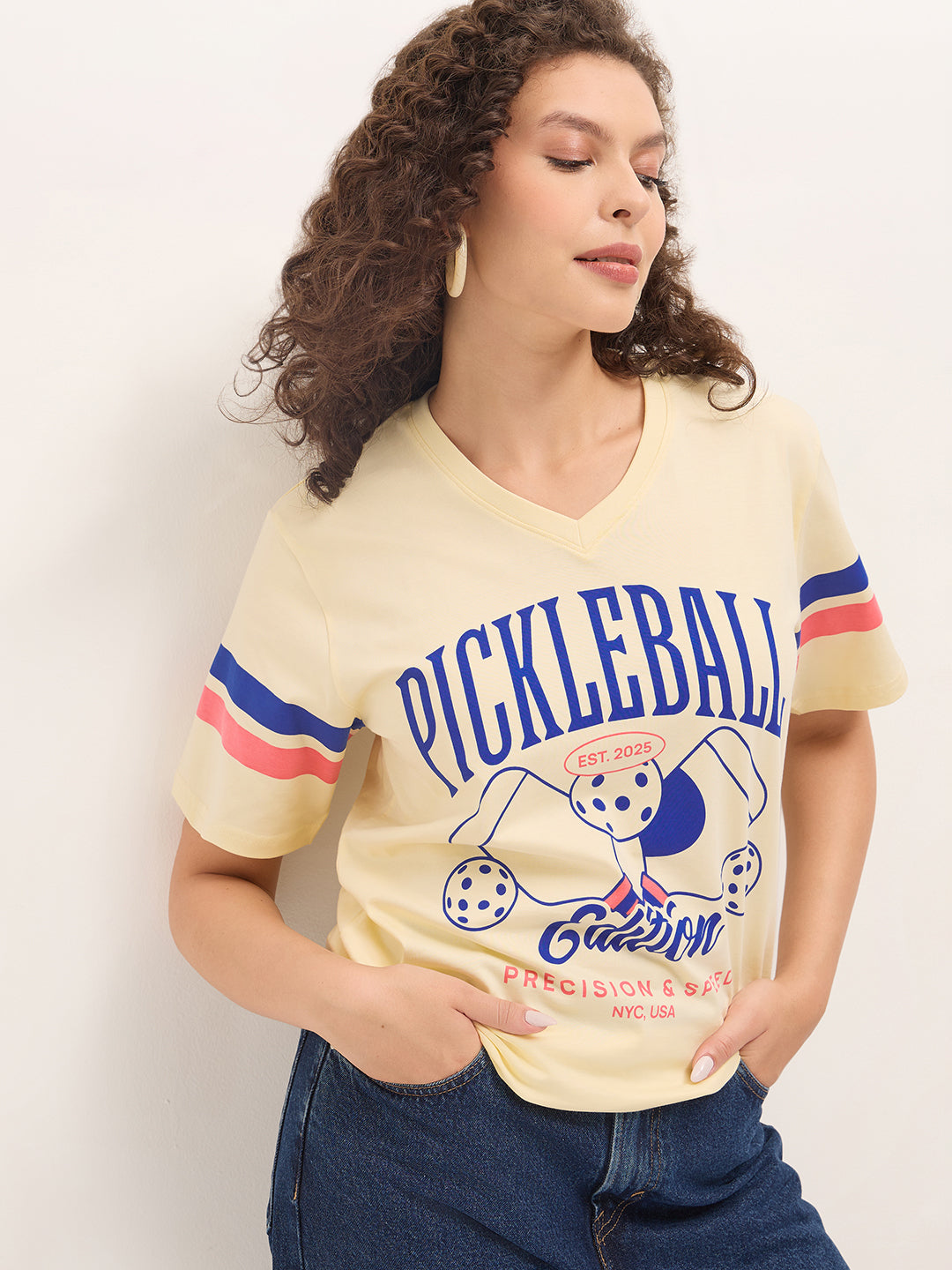 Womens Half Sleeve V-Neck Printed Oversized Fit Tshirts