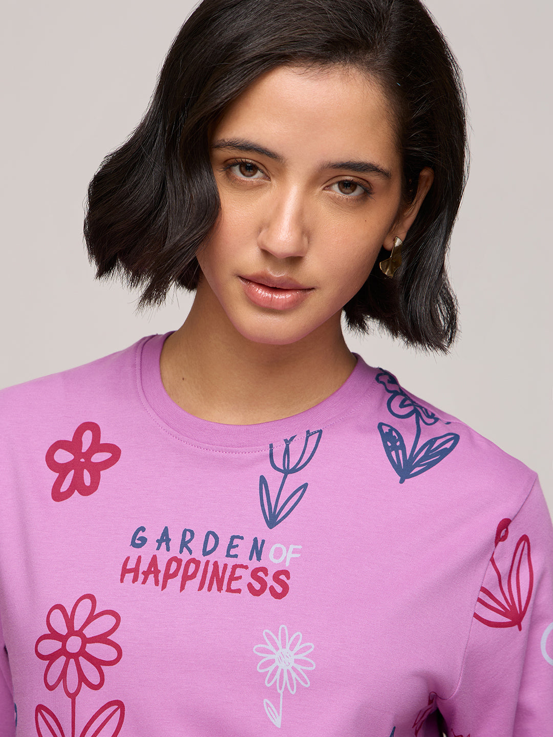 Womens Printed Oversized Fit Cotton T-Shirt