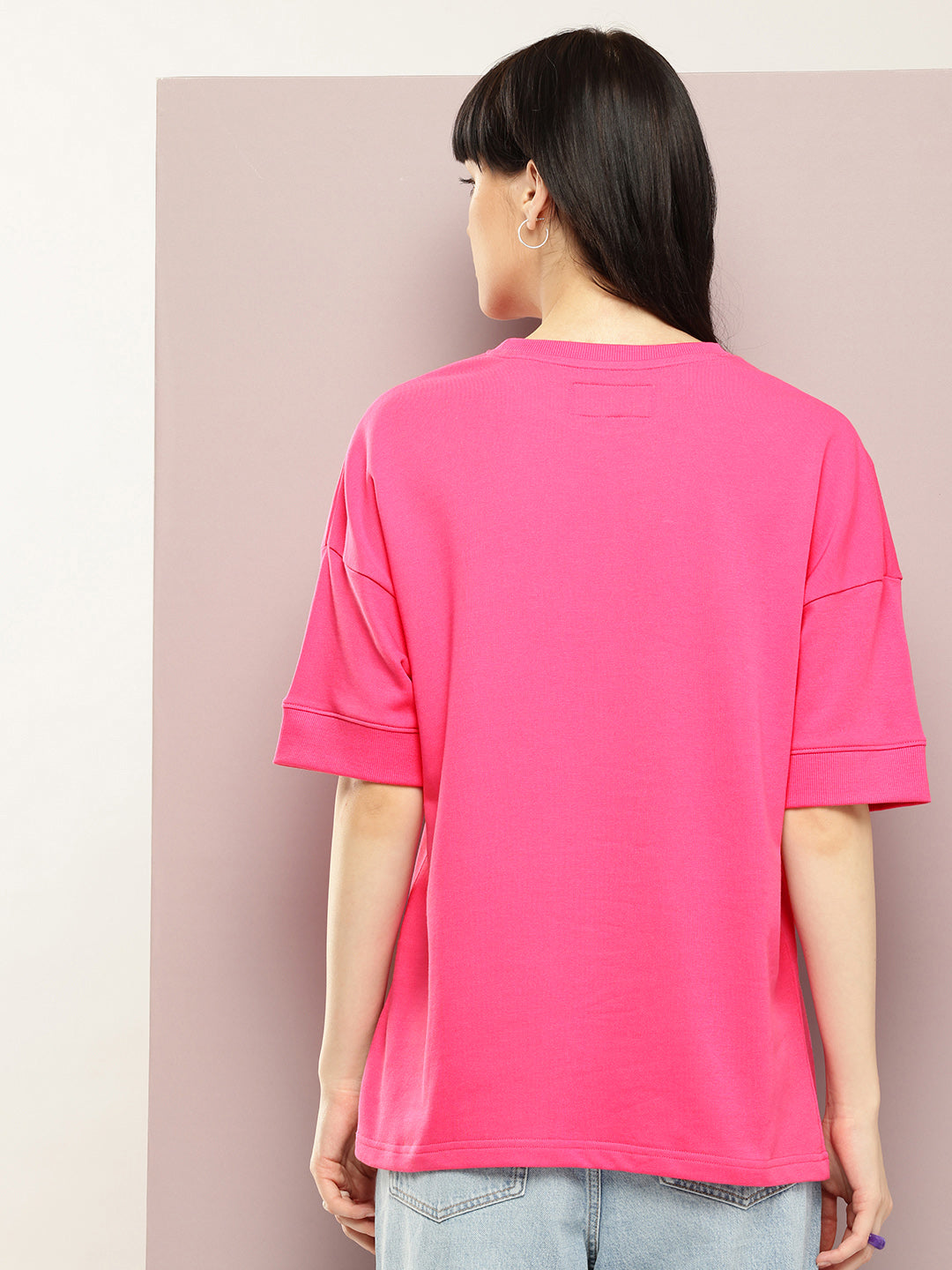 Womens Half Sleeve Round Neck Solid Oversized Fit Tshirts