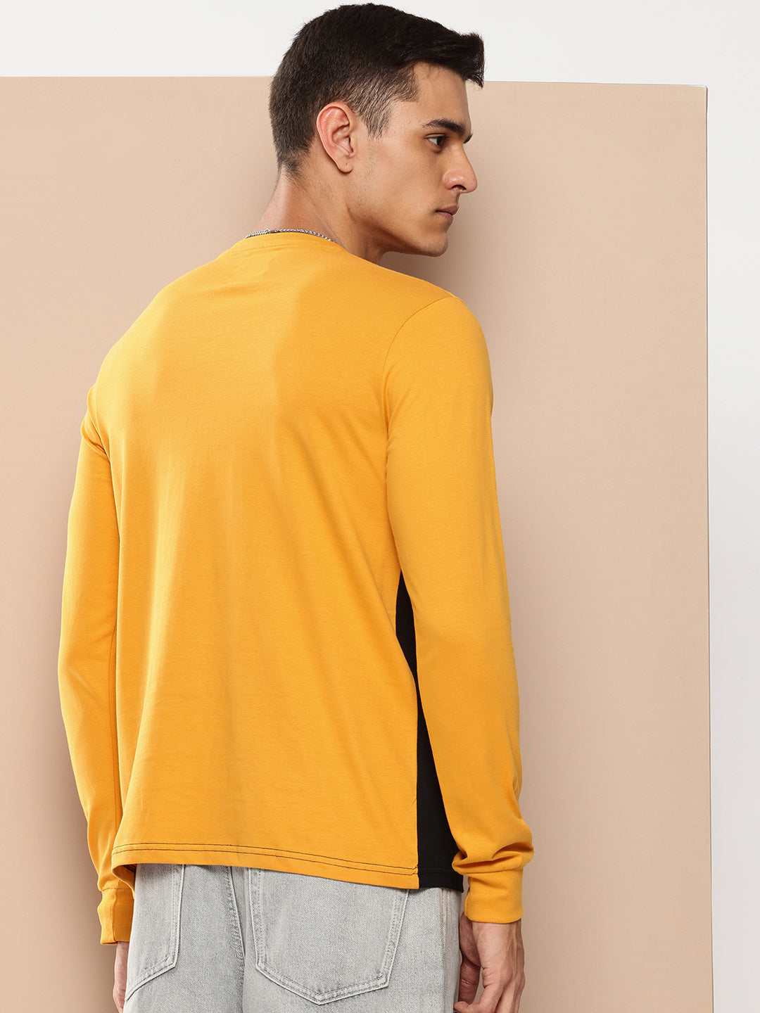 Mens Full Sleeve Round Neck Colourblocked Regular Fit Tshirts