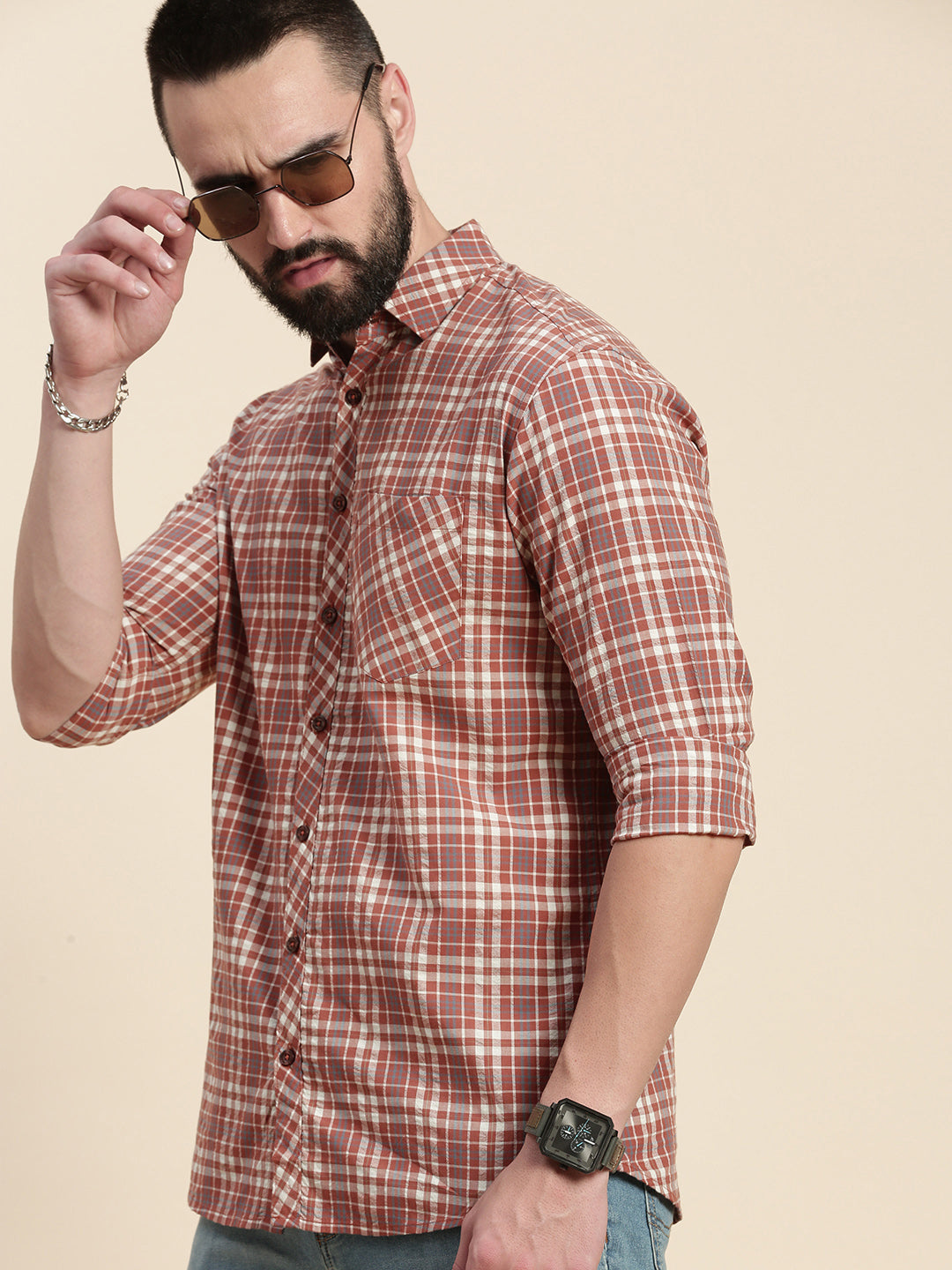 Men Checked Full Sleeve Shirt With Pocket