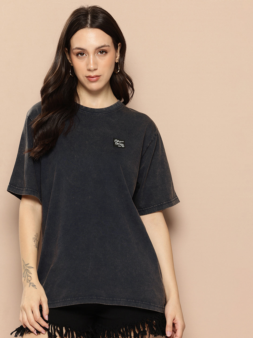Womens Half Sleeve Round Neck Back Printed Oversized Fit Tshirts