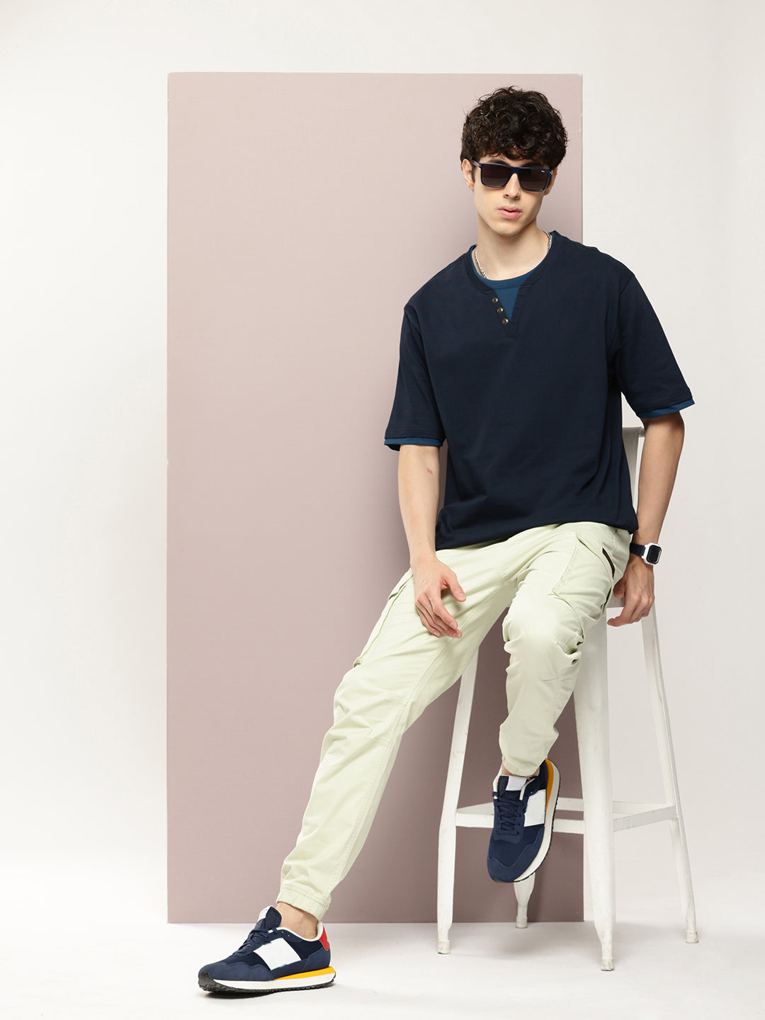 Mens Half Sleeve V-Neck Solid Oversized Fit Tshirts