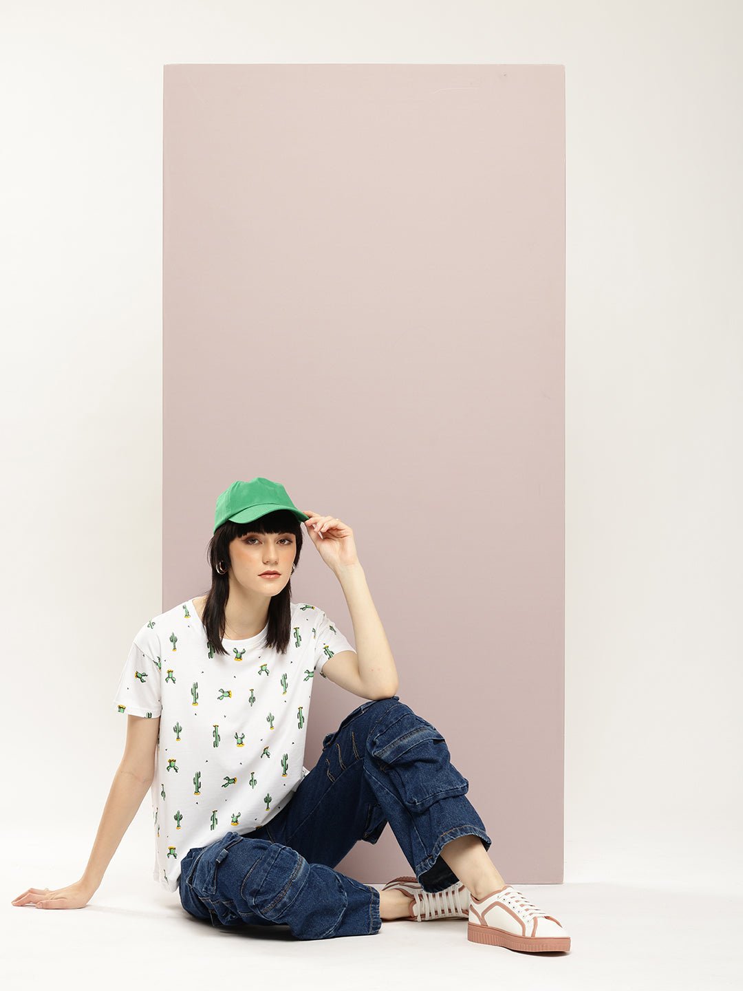 Womens Half Sleeve Round Neck All-Over Printed Boxy Fit Tshirts