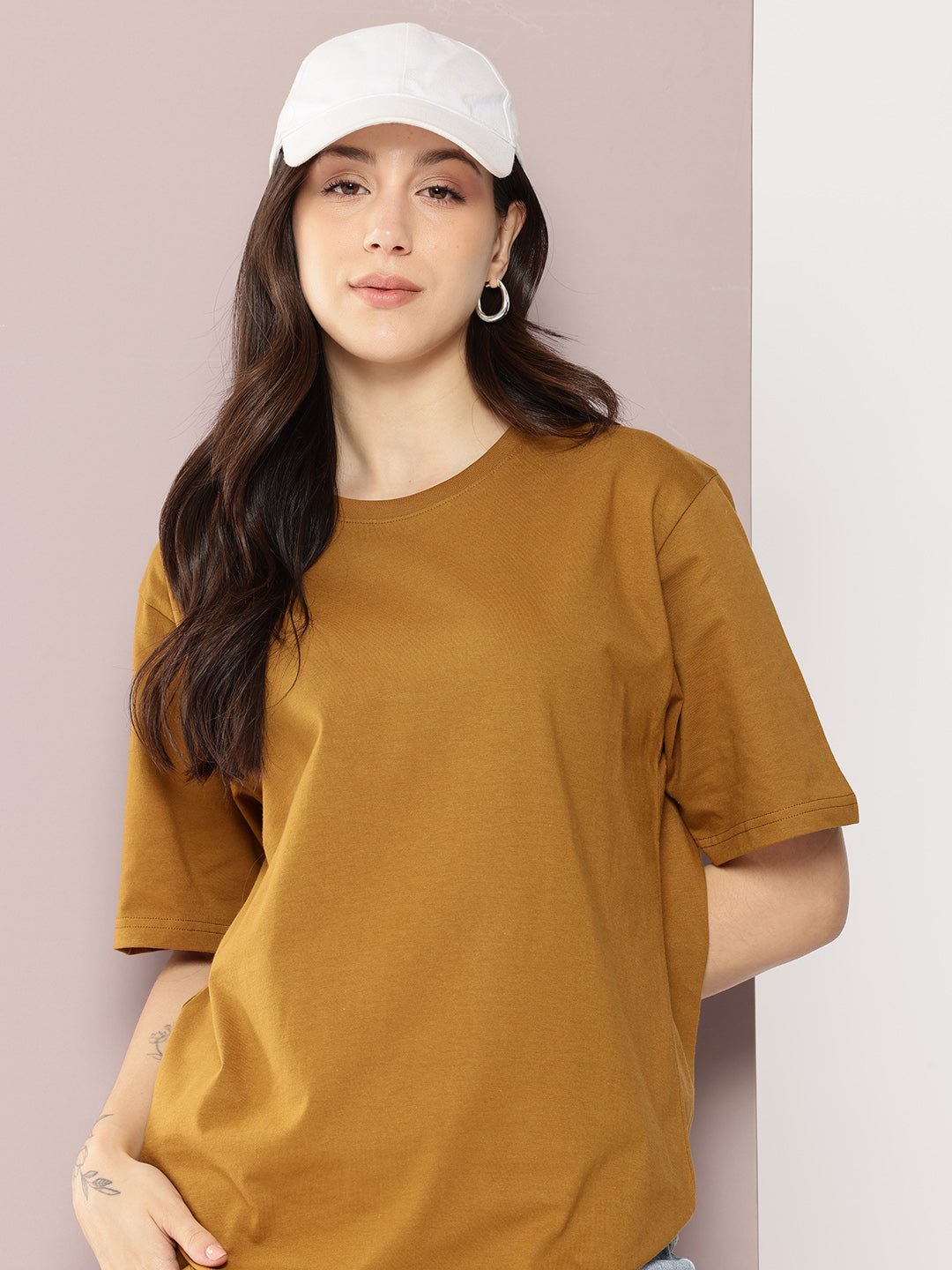 Womens Half Sleeve Round Neck Solid Oversized Fit Tshirts