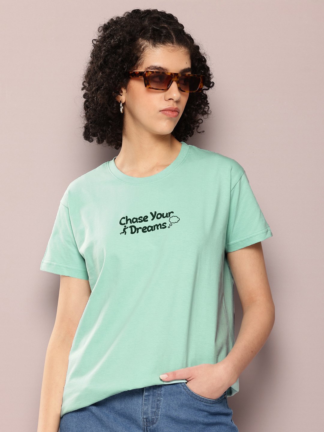 Womens Half Sleeve Round Neck Boxy Fit T-Shirts