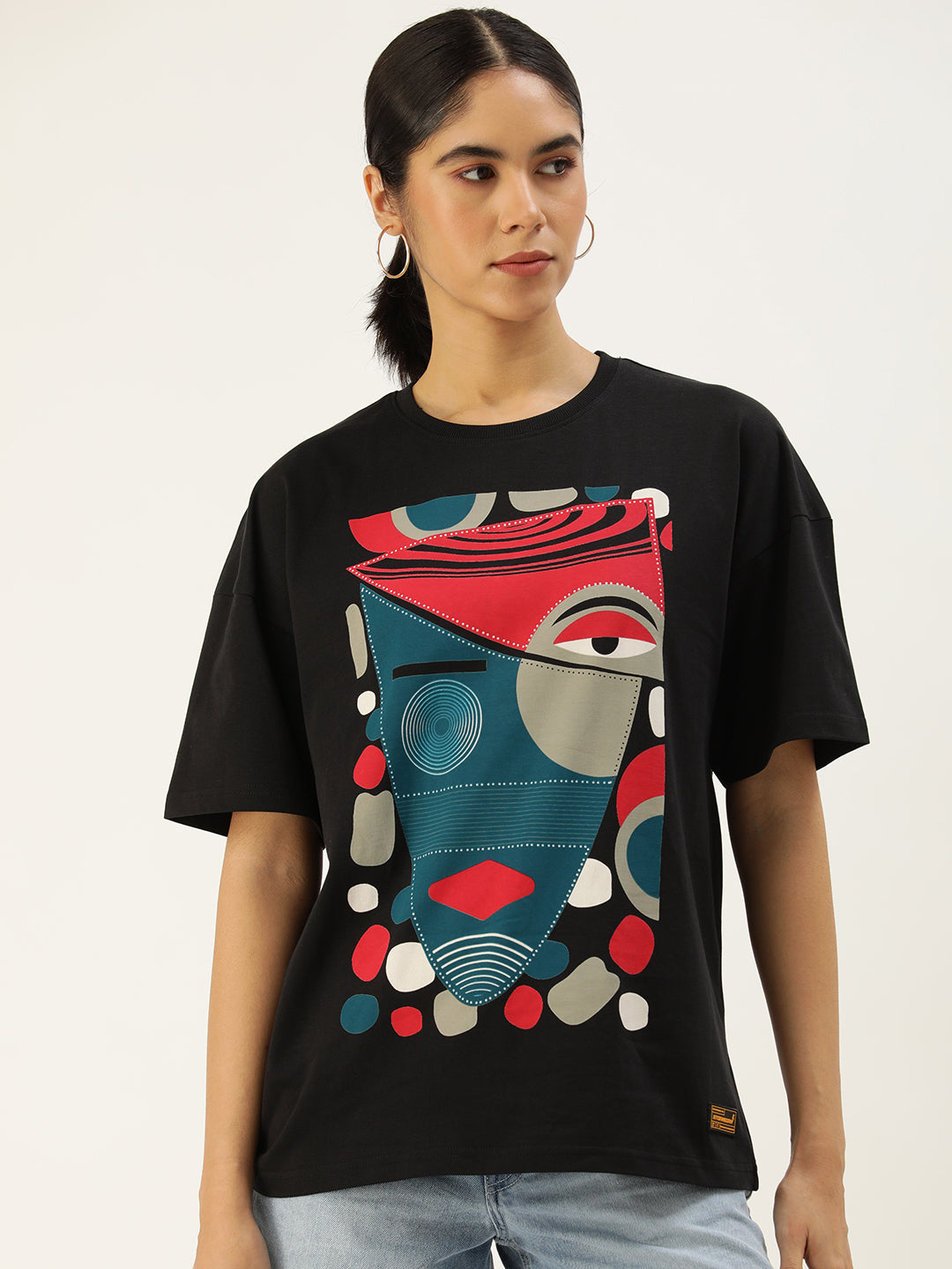 Womens Half Sleeve Drop Shoulder Printed Oversized Fit T-Shirts