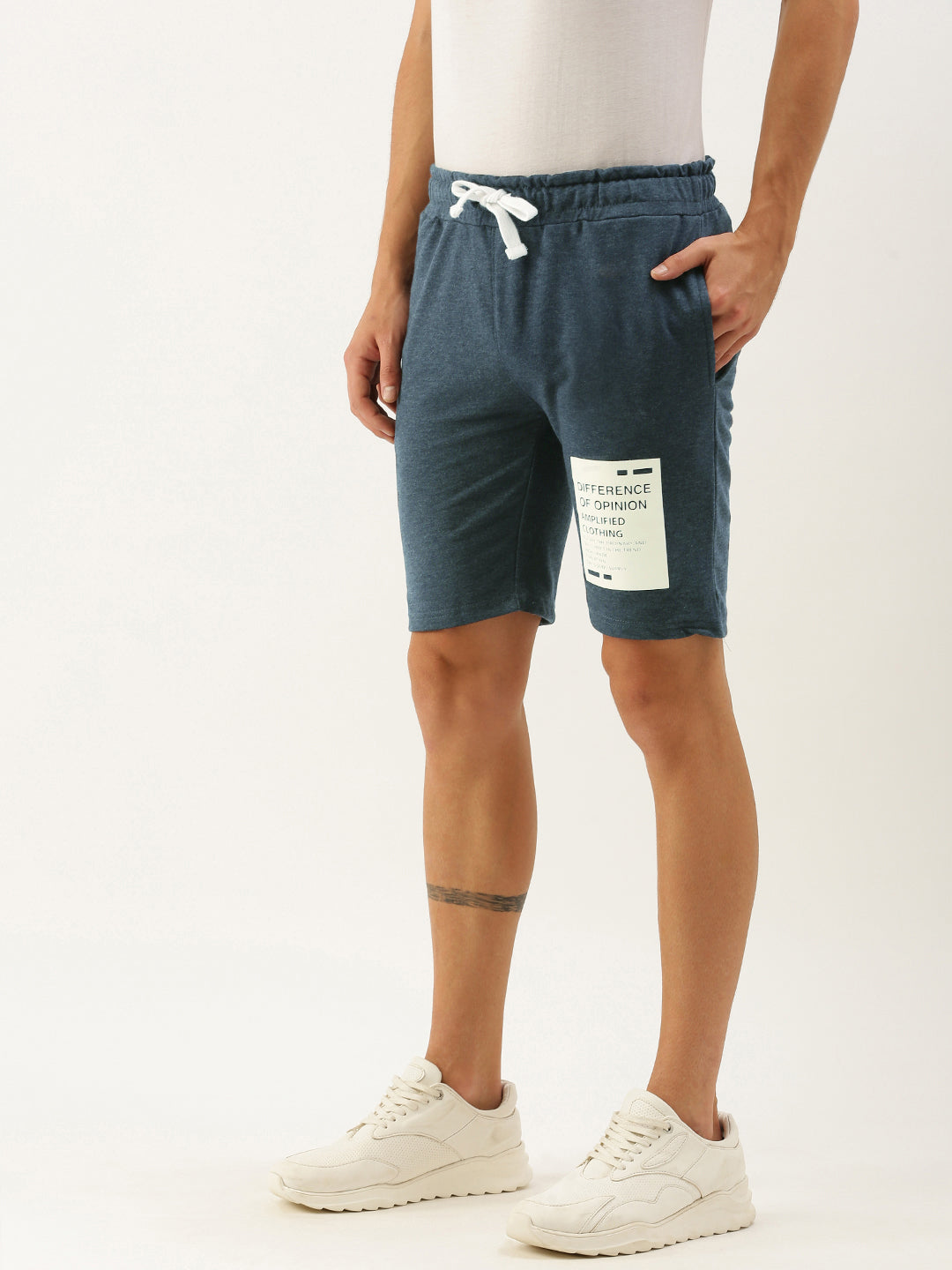 Men Blue Typography Printed Mid-Rise Regular Shorts