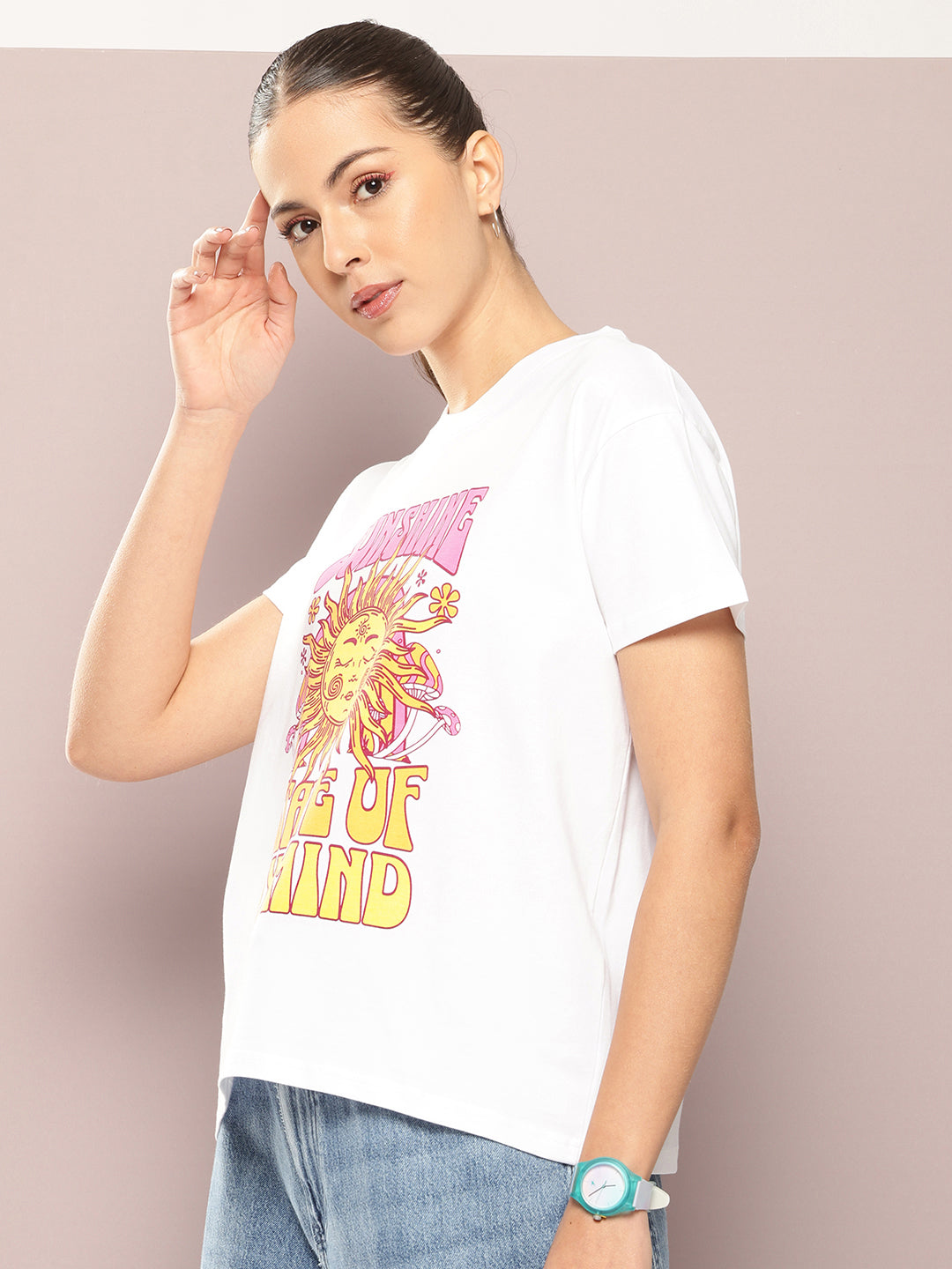 Womens Half Sleeve Round Neck Printed Boxy Fit Tshirts