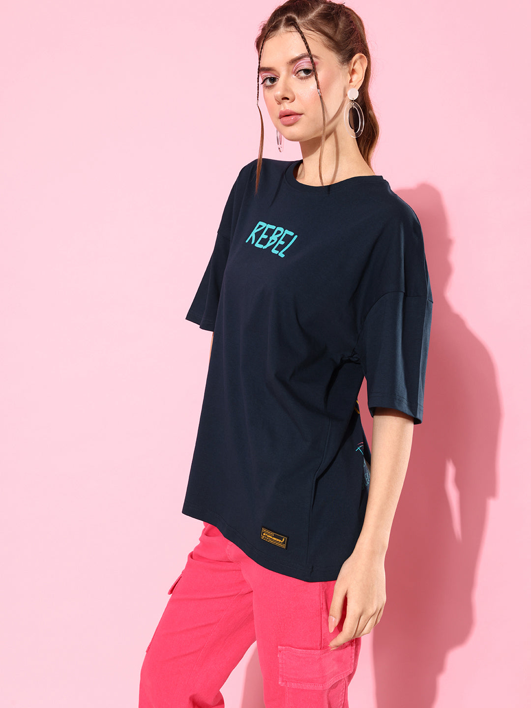 Womens Half Sleeve Drop Shoulder Printed Oversized Fit T-Shirts