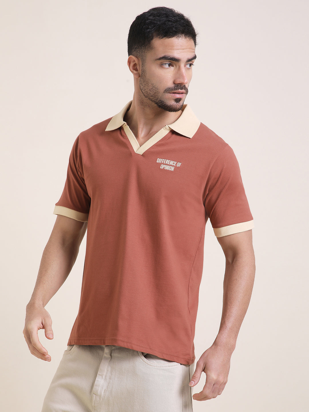 Mens Half Sleeve Polo Neck Back Embroidered Relaxed Fit Tshirts