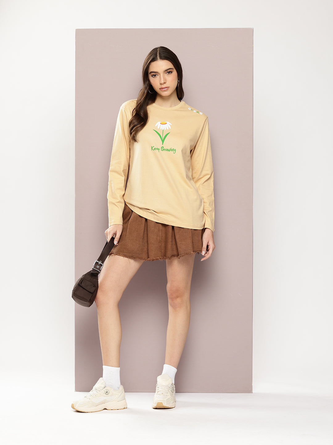 Womens Full Sleeve Round Neck Printed Oversized Fit Tshirts