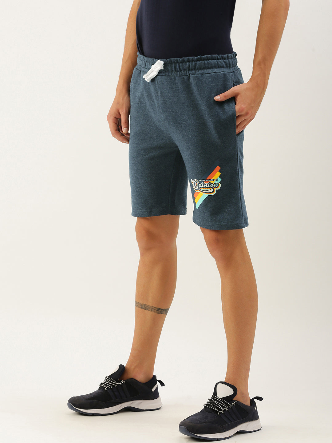 Men Blue Brand Logo Printed Mid-Rise Regular Shorts