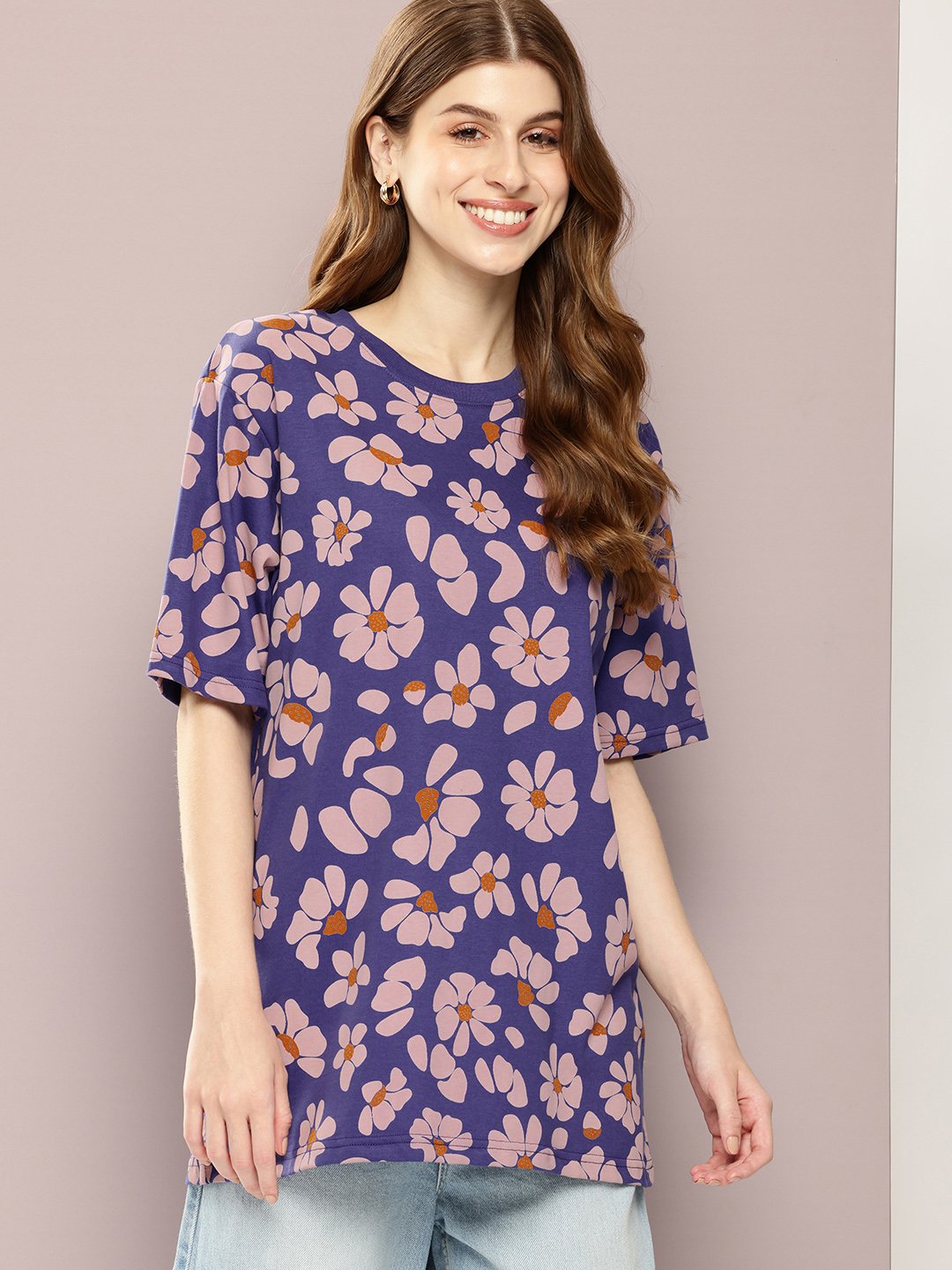 Womens Half Sleeve Round Neck Oversized Fit T-Shirts