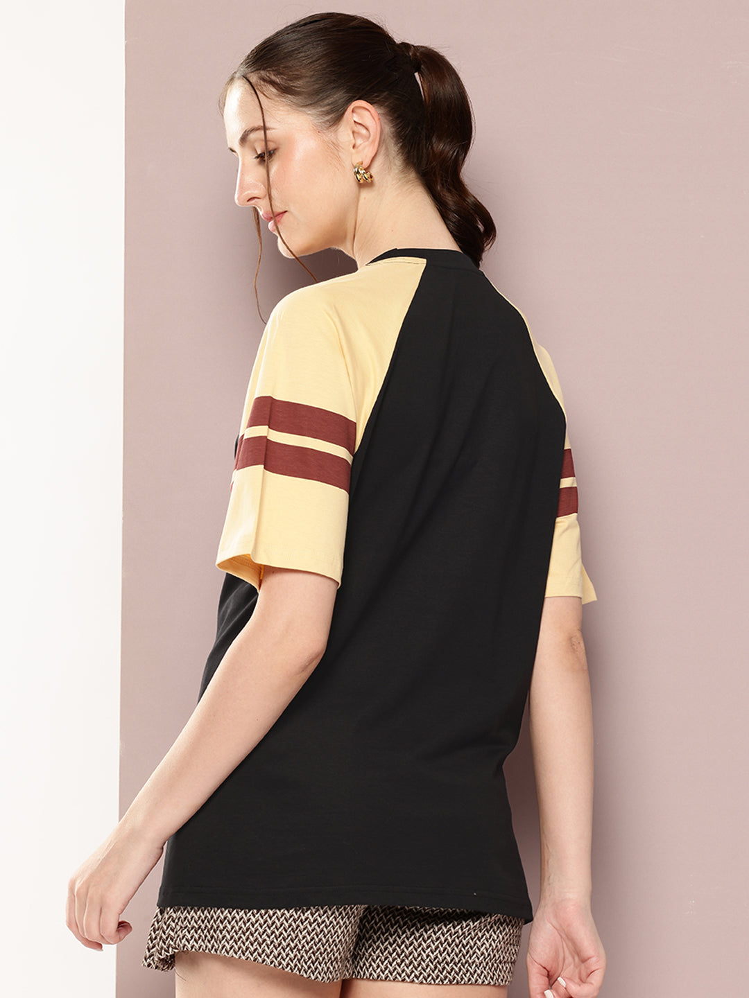 Womens Raglan Sleeve Printed Oversized Fit Tshirt