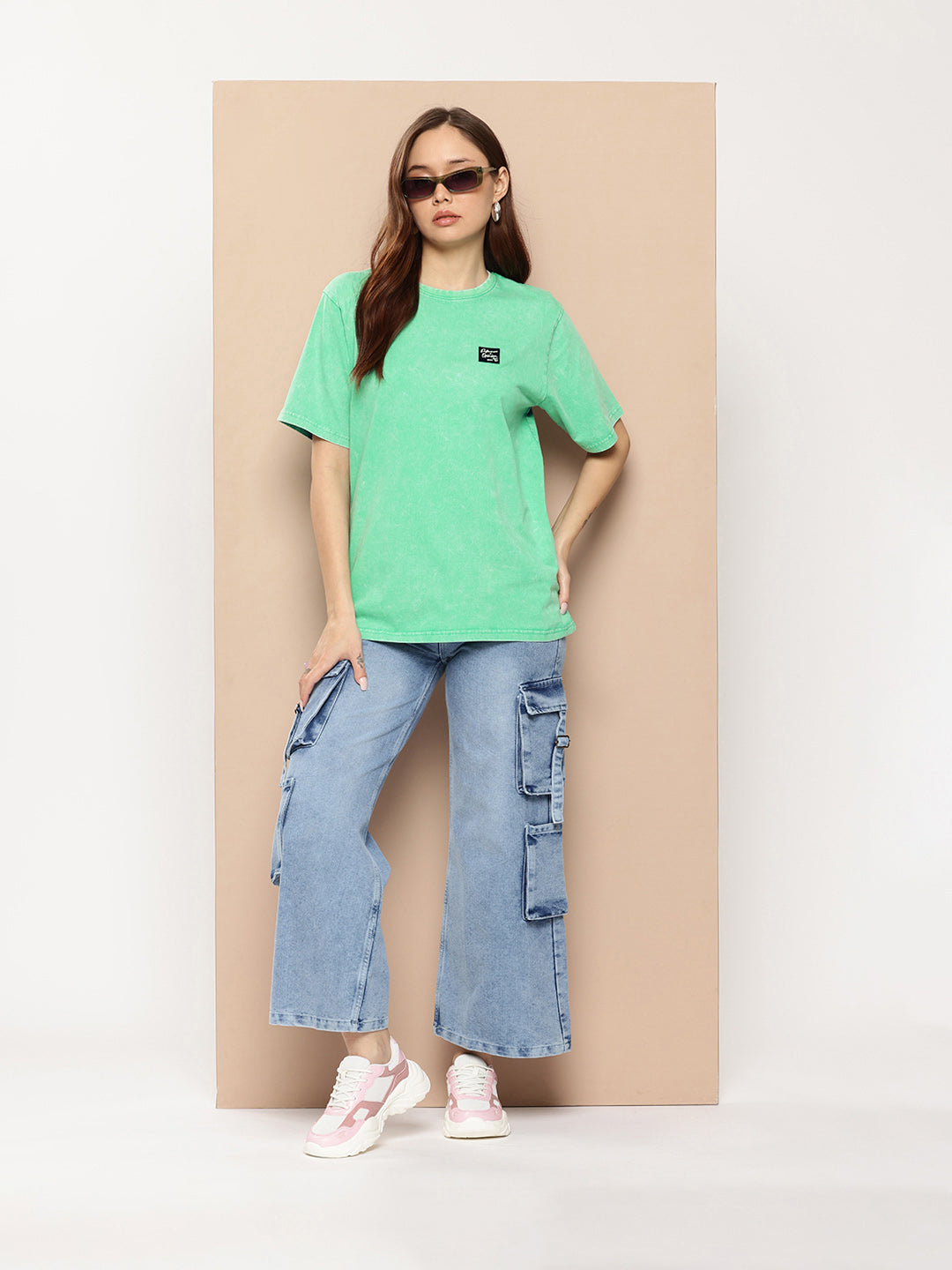 Womens Half Sleeve Round Neck Back Printed Oversized Fit Tshirts