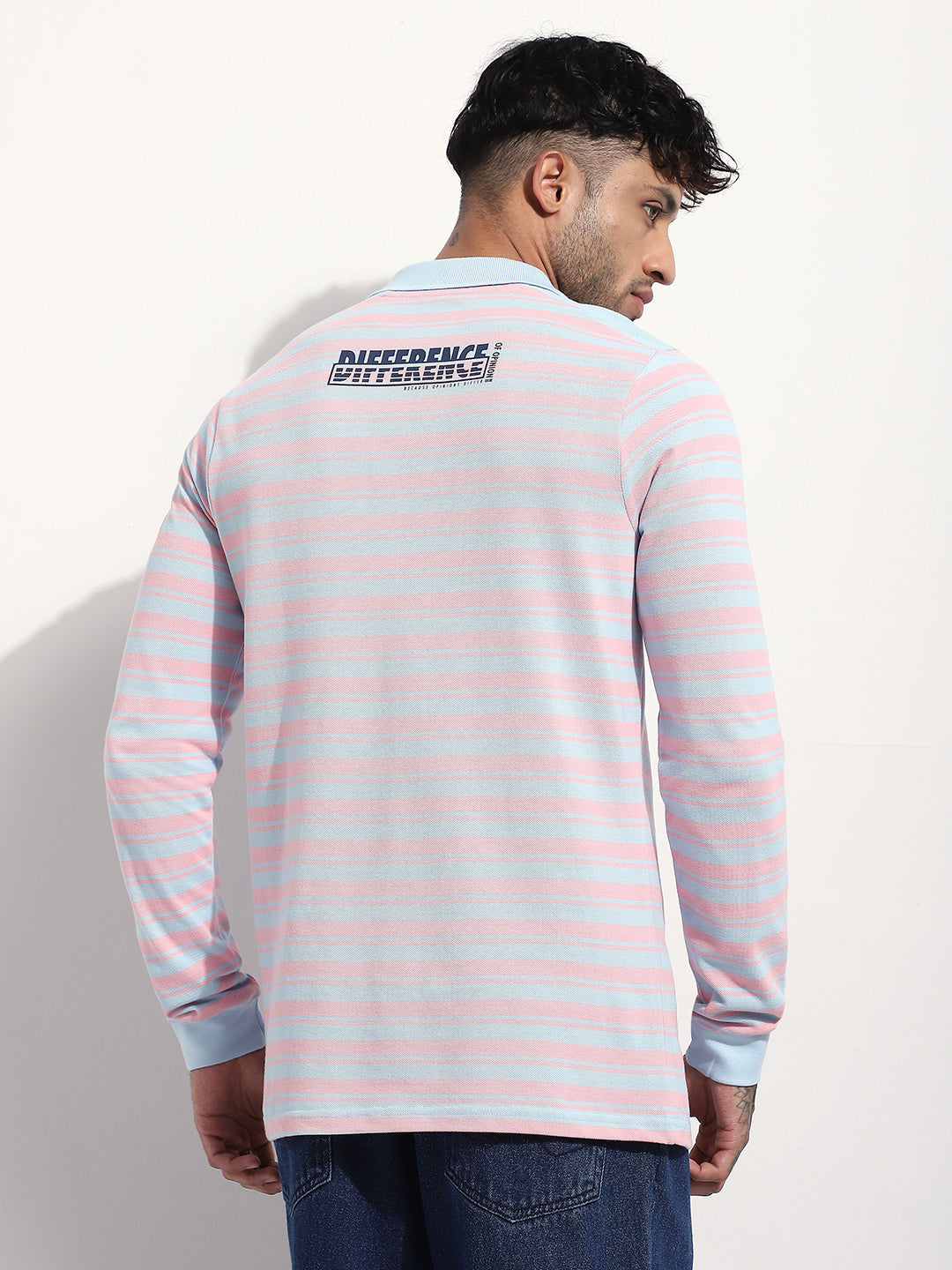 Mens Full Sleeve Polo Neck Striped Regular Fit Tshirts