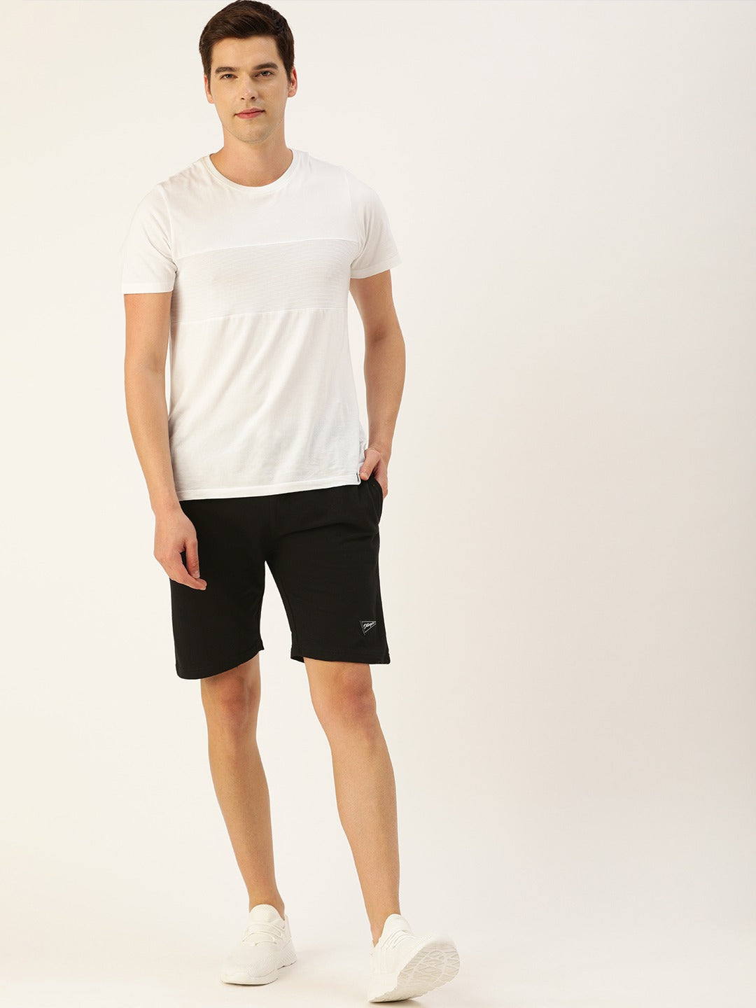 Men Black Solid Mid-Rise Regular Shorts