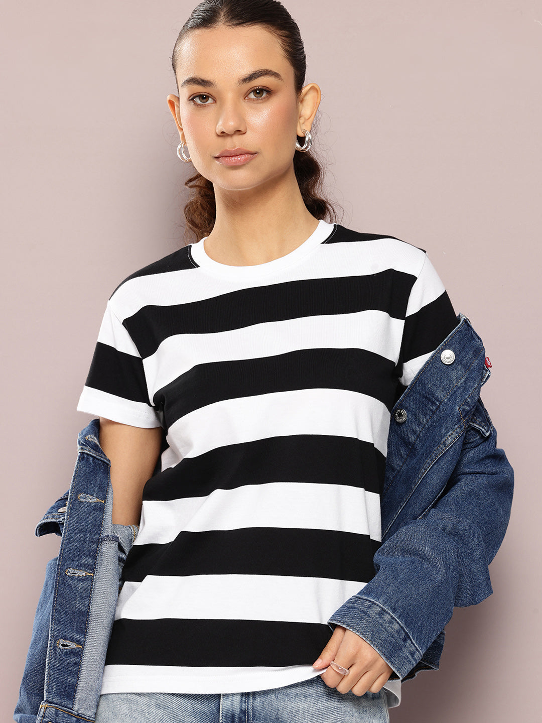 Womens Half Sleeve Round Neck Striped Regular Fit Tshirts