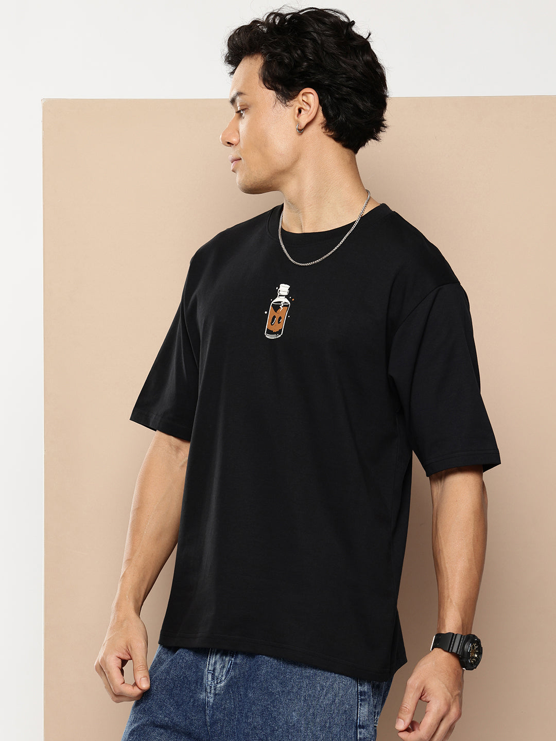 Mens Half Sleeve Round Neck Back Printed Oversized Fit Tshirts