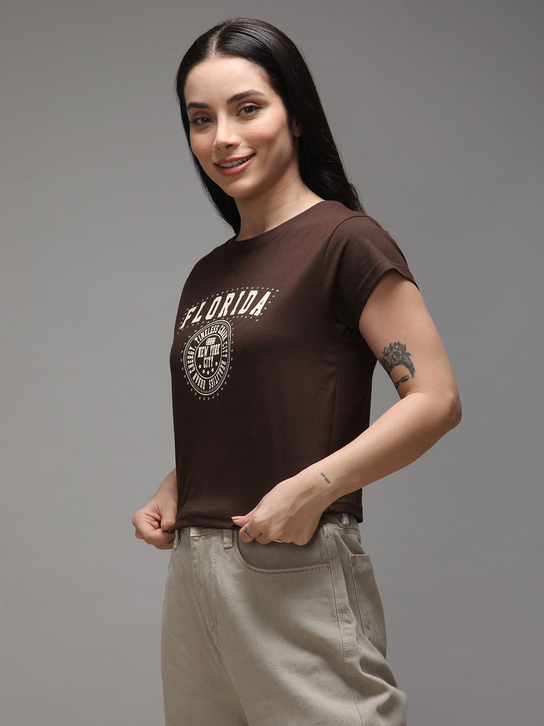 Womens Half Sleeve Round Neck Printed Regular Fit Tshirts
