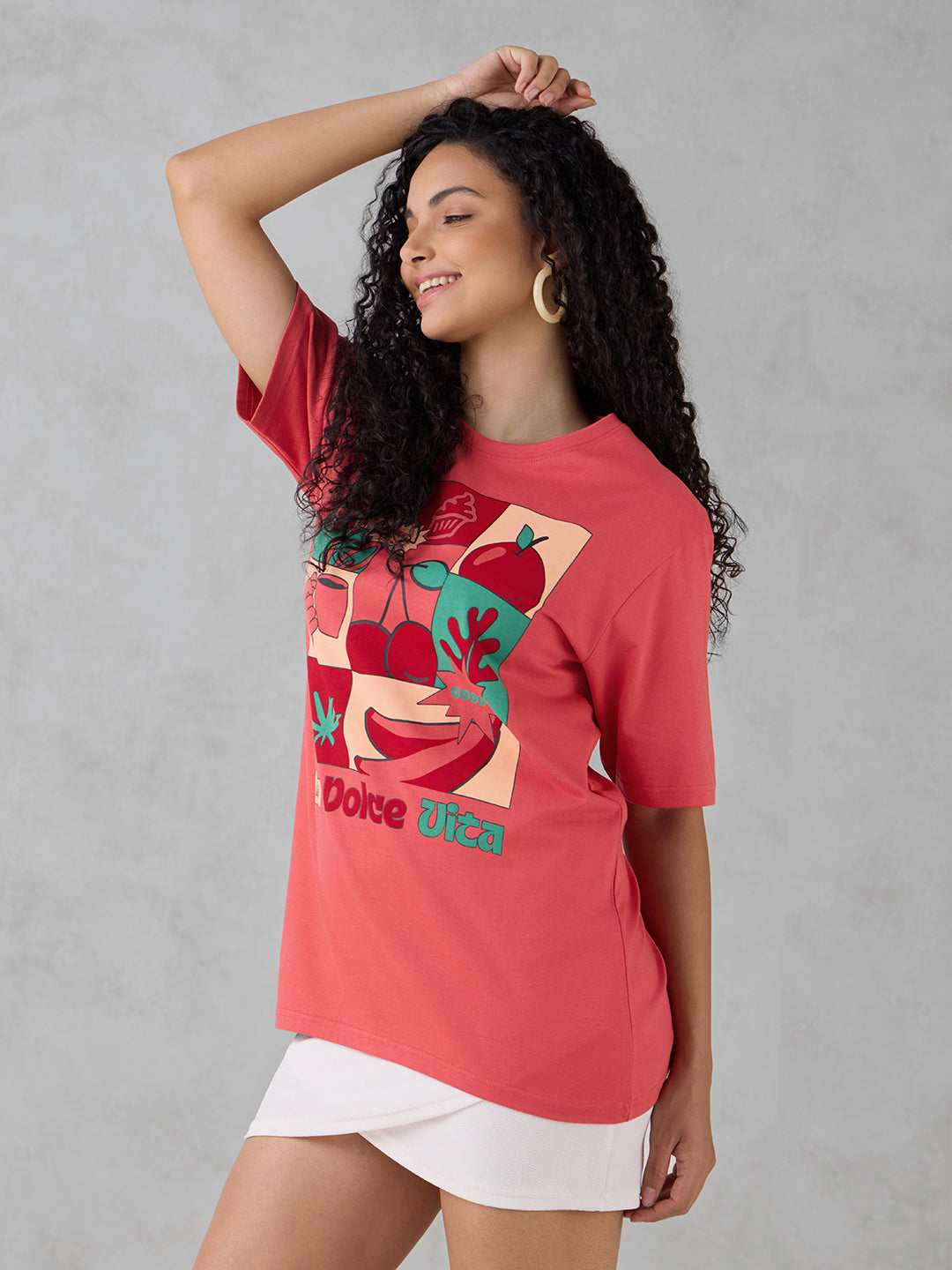 Womens Half Sleeve Printed Oversized Fit Tshirt